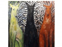 TRES PERROS VERDE NEGRO ROJO  2018   ACRÃLICO/ LIENZO  210 x 160  cm